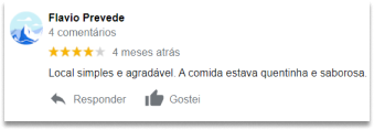 Avaliação do restaurante no Google